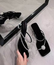 French Black Zircon High Heel Flip Flops Peep Toe