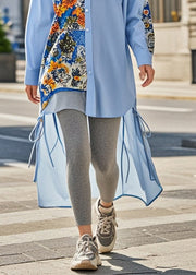 French Blue Asymmetrical Print Cotton Shirt Dress Spring