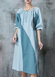 French Blue Grey Hollow Out Patchwork Cotton Maxi Dresses Summer