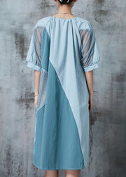 French Blue Grey Hollow Out Patchwork Cotton Maxi Dresses Summer