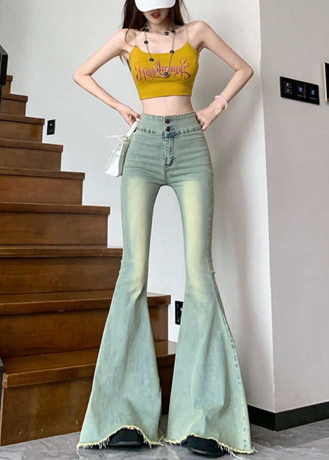 French Blue High Waist Denim Bell-bottom Trousers Spring