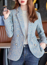 French Blue Notched Woolen Formal Coats Spring