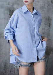 French Blue Oversized Plaid Cotton Shirts Spring