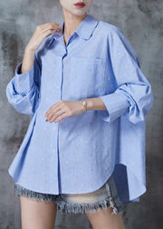 French Blue Oversized Plaid Cotton Shirts Spring