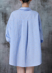 French Blue Oversized Plaid Cotton Shirts Fall