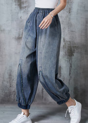 French Blue Oversized Pockets Denim Harem Pants Summer