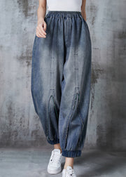 French Blue Oversized Pockets Denim Harem Pants Summer