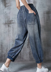 French Blue Oversized Pockets Denim Harem Pants Summer