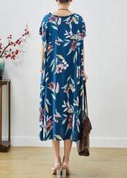 French Blue Oversized Print Cotton Maxi Dresses Summer