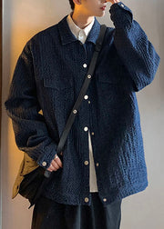 French Blue Peter Pan Collar Button Denim Men Coat Fall