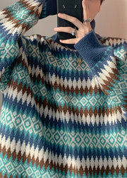 French Blue Striped Knit Men Sweaters Turtleneck Winter