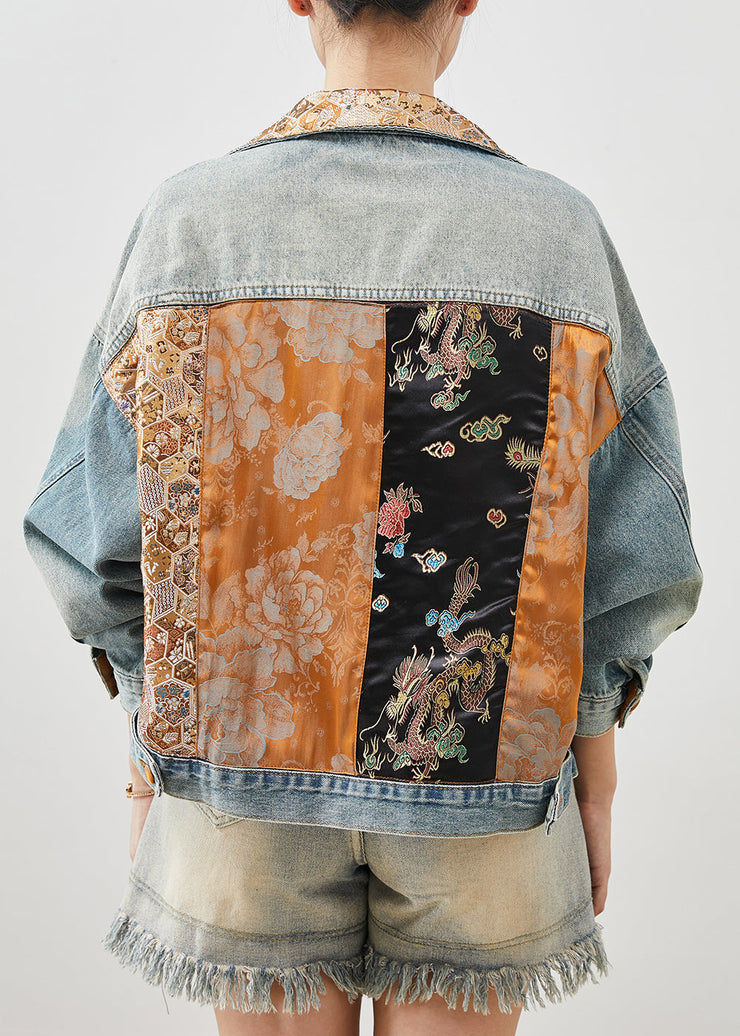 French Blue Tasseled Patchwork Denim Jacket Spring