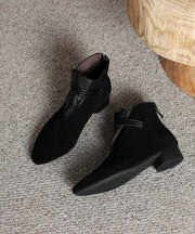 French Brown Suede Splicing Ankle Boots Pointed Toe