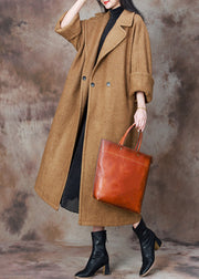 French Camel Notched Button Woolen Long Coat Winter