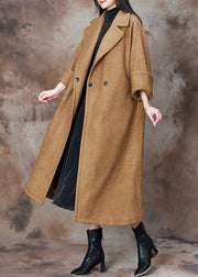 French Camel Notched Button Woolen Long Coat Winter