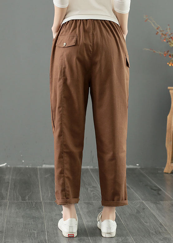 French Coffee Oversized Patchwork Button Cotton Harem Pants Summer