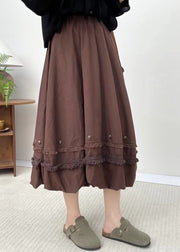 French Coffee Patchwork Elastic Waist Skirts Summer