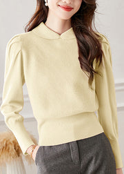 French Coffee Peter Pan Collar Puff Sleeve Patchwork Woolen Knit Pullover