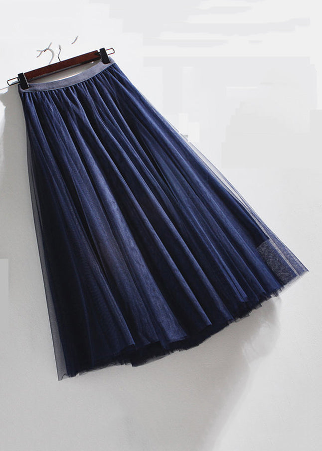 French Coffee Wrinkled Elastic Waist Tulle Skirts Summer