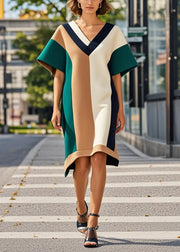 French Colorblock Asymmetrical Patchwork Chiffon Long Dresses Summer