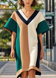 French Colorblock Asymmetrical Patchwork Chiffon Long Dresses Summer