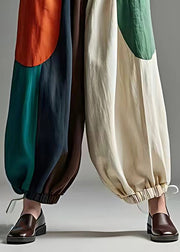French Colorblock Elastic Waist Pockets Beam Pants