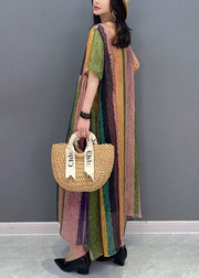 French Colorblock O Neck Wrinkled Patchwork Silk Dress Summer