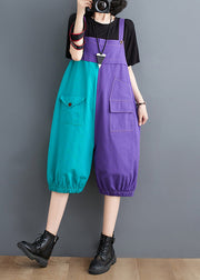 French Colorblock Oversized Patchwork Cotton Jumpsuit Summer