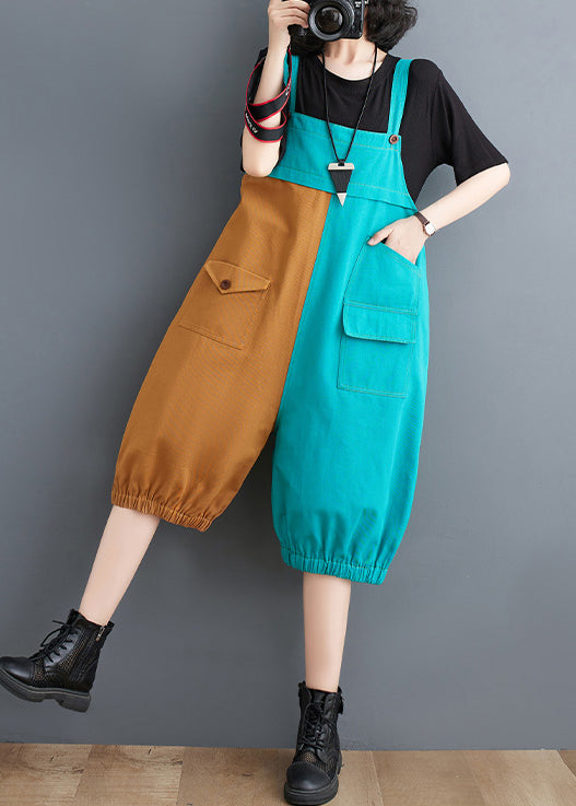 French Colorblock Oversized Patchwork Cotton Jumpsuit Summer