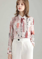 French Colorblock Peter Pan Collar Print Silk Shirt Tops Spring