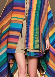 French Colorblock Striped Patchwork Woolen Coats Long Sleeve