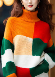 French Colorblock Turtleneck Cozy Knit Sweater Spring