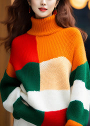 French Colorblock Turtleneck Cozy Knit Sweater Spring