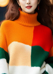 French Colorblock Turtleneck Cozy Knit Sweater Spring