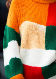 French Colorblock Turtleneck Cozy Knit Sweater Spring