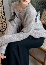 French Cozy V Neck Knitted Sweaters Tops Fall