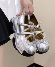 French Cute Platform Shoes With Butterfly Cross Buckle