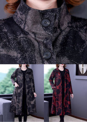 French Dark Gray Print Pockets Patchwork Cotton Long Trench Coat Fall