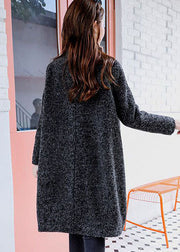 French Dark Grey O-Neck Oversized Solid Woolen Coat Outwear Winter