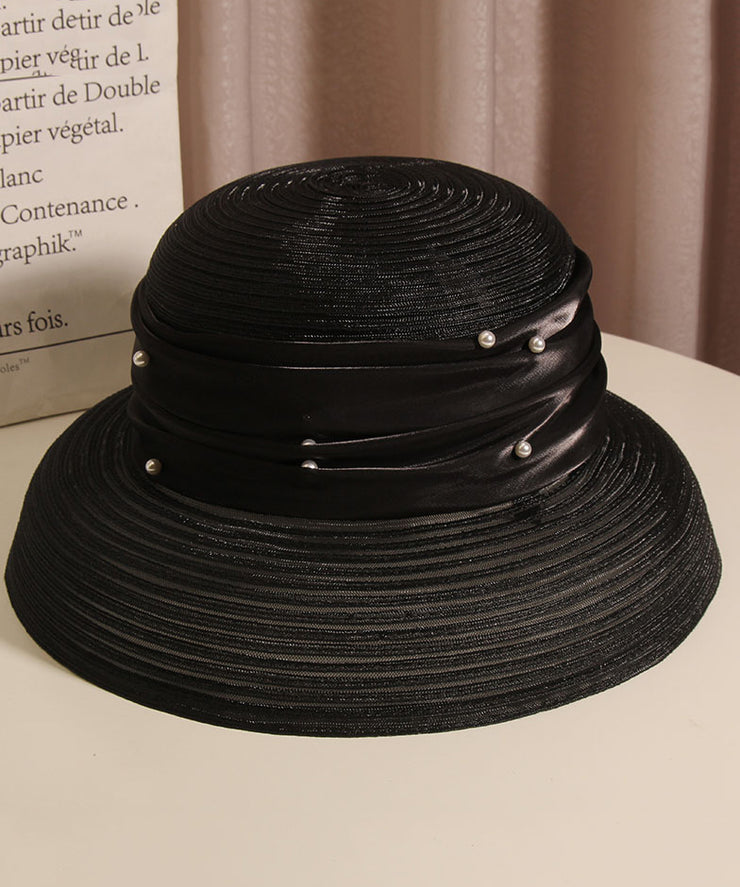 French Elegant Black Tulle Nail Bead Bucket Hat Summer
