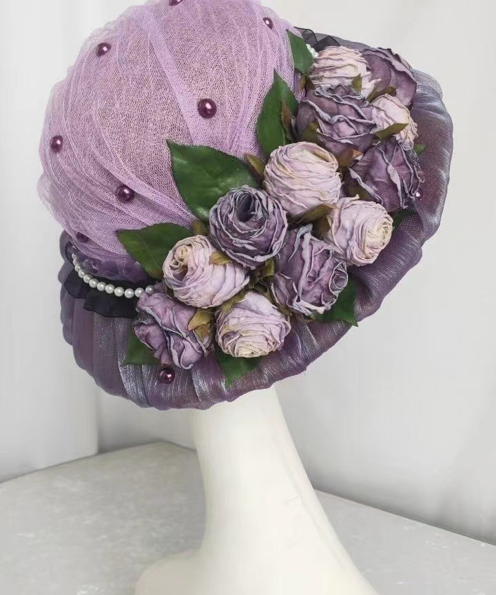 French Elegant Purple Lace Flower Bucket Hat