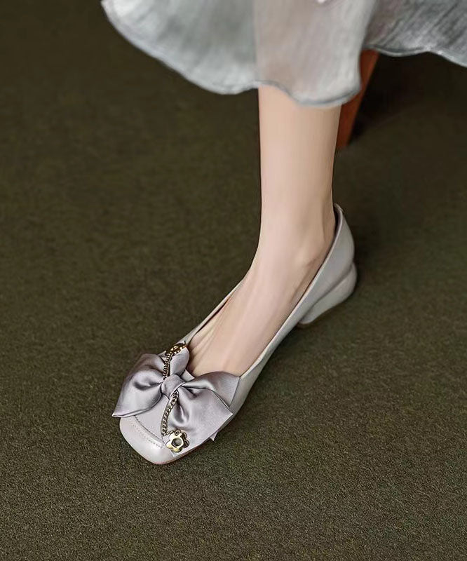 French Fashion Grey Bow Splicing Penny Loafers