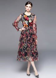 French Floral Embroidered Ruffled Patchwork Tulle Dresses Summer