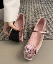 French Floral Lace Up Splicing Flat Feet Shoes Pink Velour