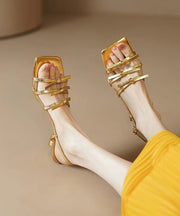 French Gold Square Bow Dew Toe High Heeled Sandals