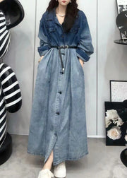 French Gradient Color Button Pockets Denim Shirts Dresses Long Sleeve