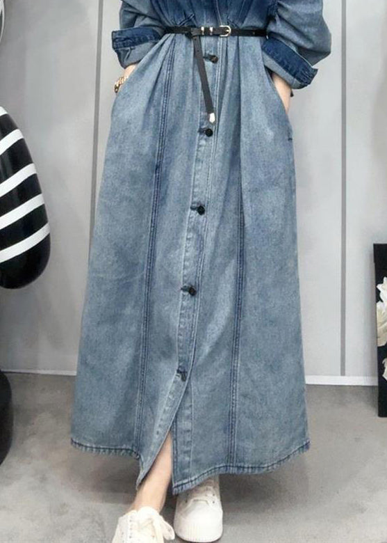 French Gradient Color Button Pockets Denim Shirts Dresses Long Sleeve