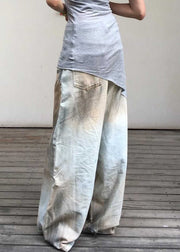 French Gradient Color Hole High Waist Denim Wide Leg Pants Fall