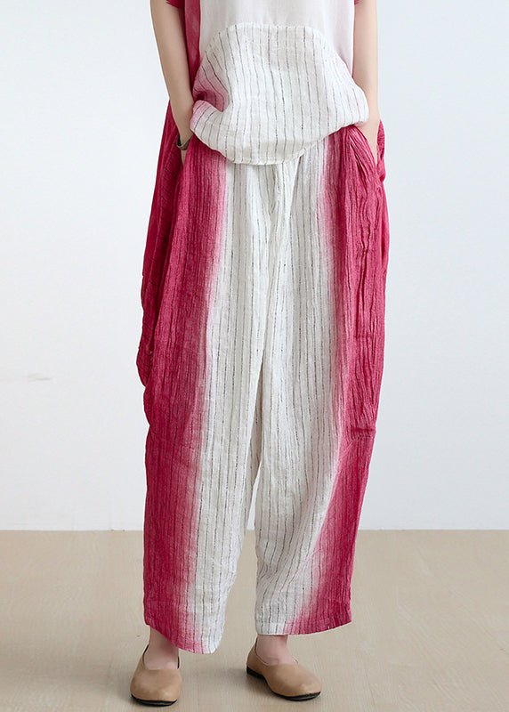 French Gradient Color Oversized Striped Linen Harem Pants Fall