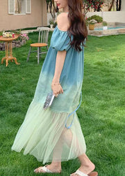 French Gradient Color Tulle Patchwork Long Dresses Summer